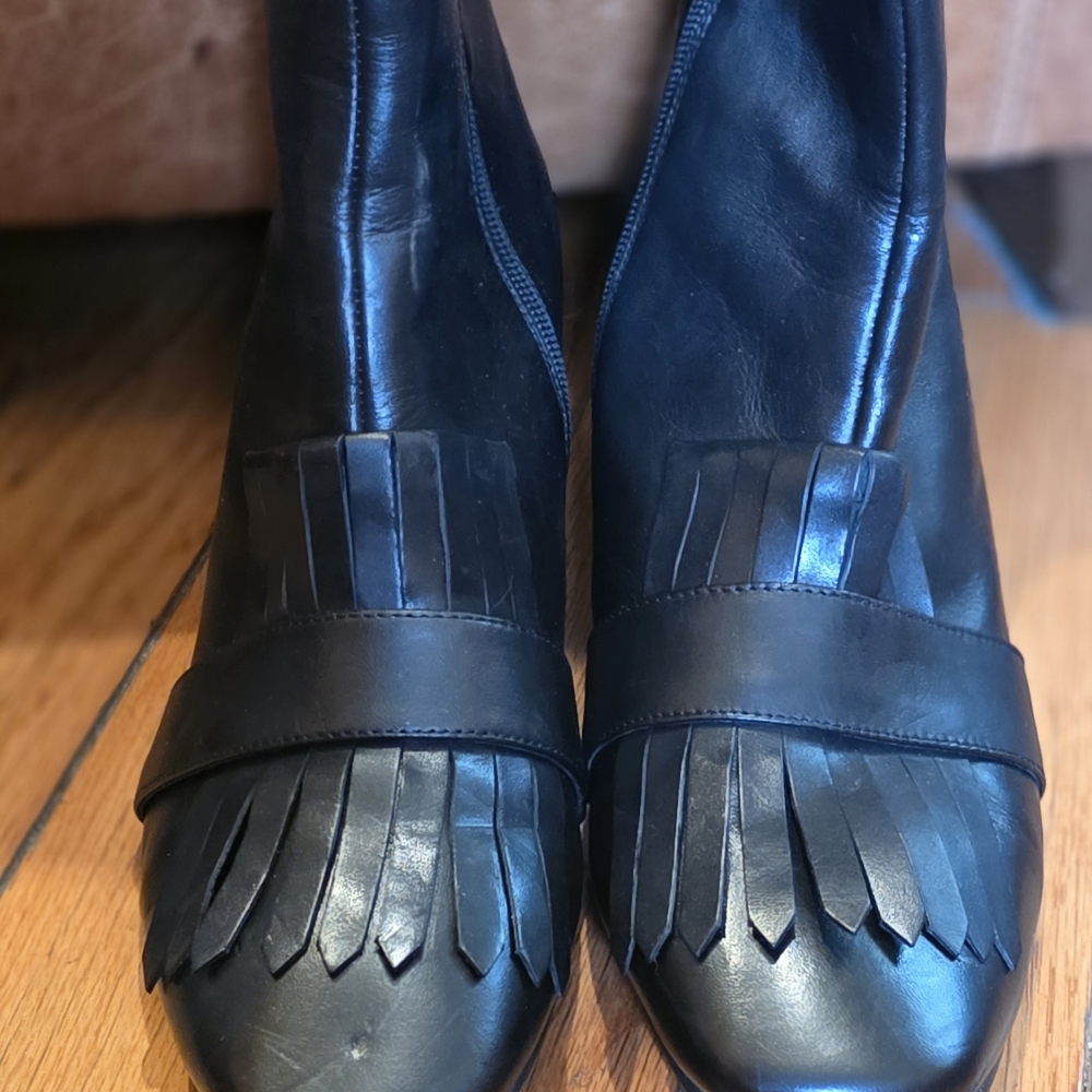 Steven By Steve Madden Black Leather Fringe Ankle Booties